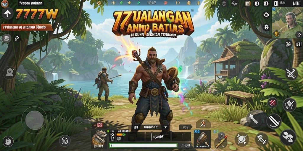 Screenshot menampilkan aksi petualangan seru dalam dunia terbuka 7777W.