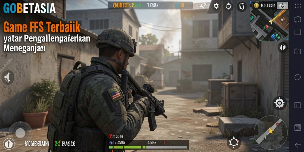 Screenshot gameplay GOBETASIA menampilkan aksi menegangkan di medan perang.
