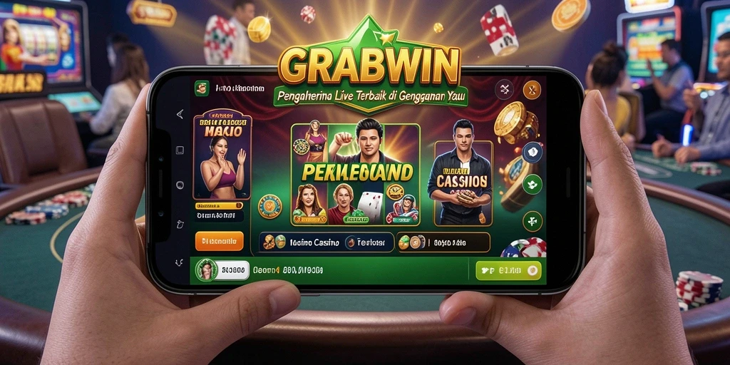 Gameplay <strong>GRABWIN</strong> menampilkan dealer langsung dan suasana kasino yang mendebarkan.