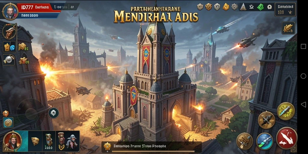 Tampilan seru dari gameplay Tower Defense di ID777.