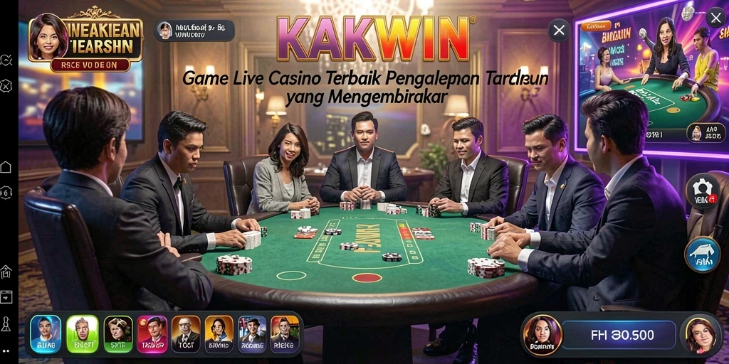 Screenshot gameplay Live Casino KAKWIN dengan dealer profesional dan interaksi menarik.