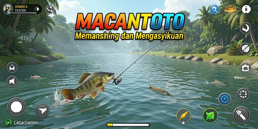 Tampilan gameplay <strong>MACANTOTO</strong> yang menampilkan suasana memancing yang memukau.