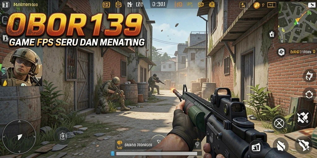 Screenshot utama OBOR138 menunjukkan aksi tembak-menembak yang intens.