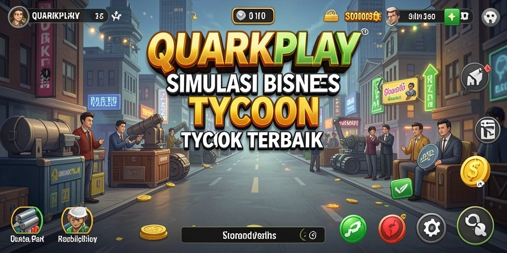 Tampilan gameplay <strong>QUARKPLAY</strong> saat mengelola bisnis yang berkembang.