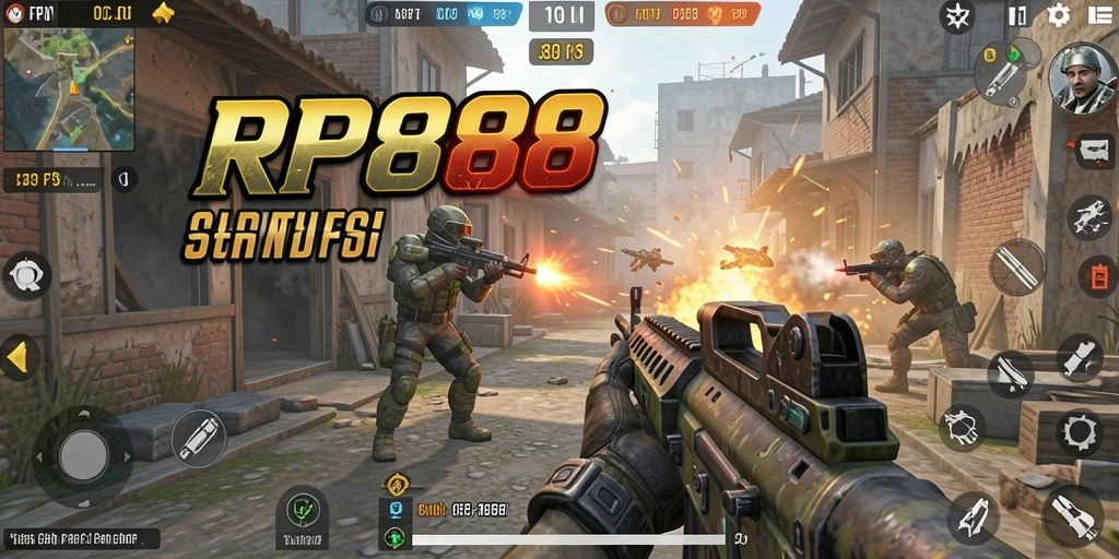 Tampilan gameplay seru dalam pertempuran FPS yang intens.